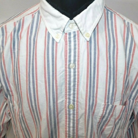 2012 Tommy Hilfiger Mens XXL White Faded Red Blue Striped Button Front Shirt - Picture 4 of 9